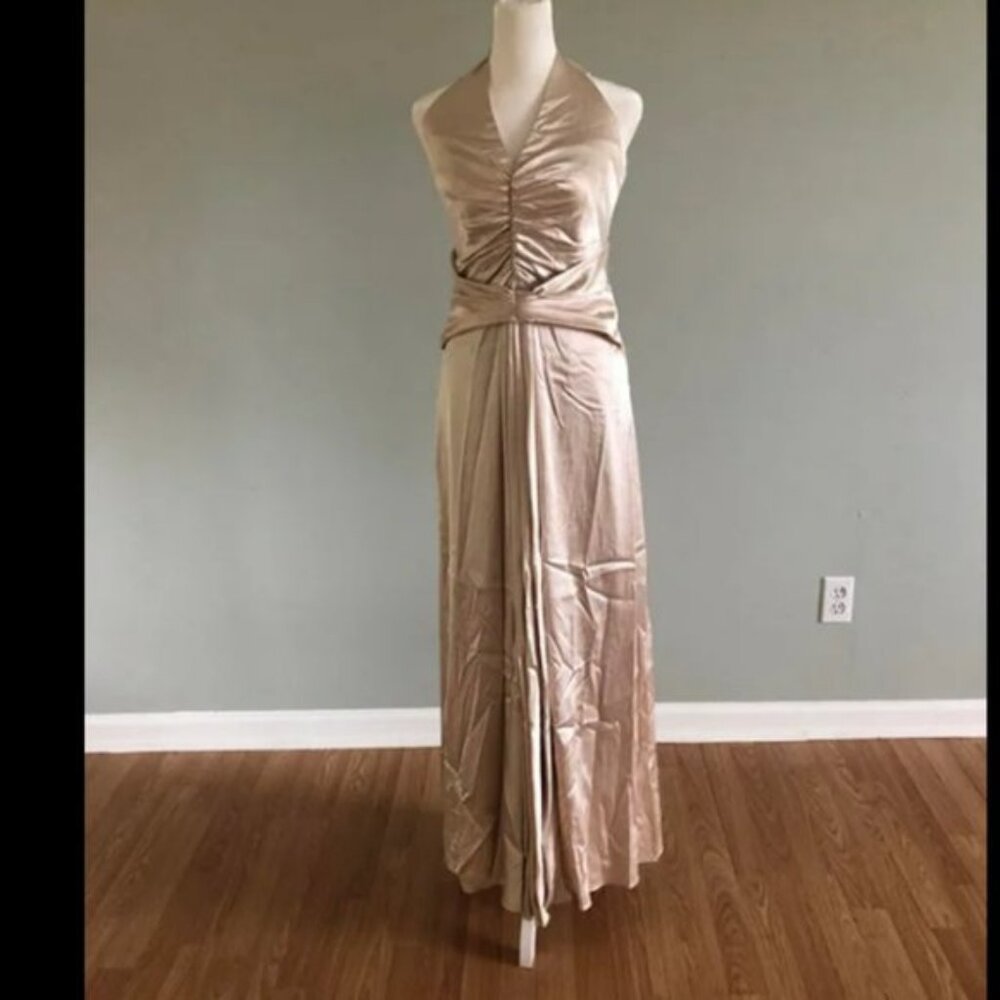 Vintage 1990s 2000s does 1930s 1940s Halter Ruched Gown Fits XS